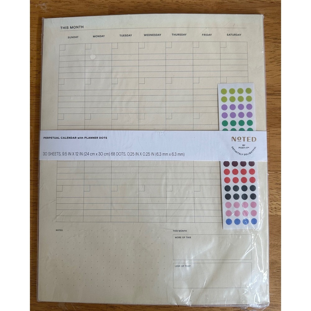 Noted by Post-it Perpetual Calendar Planner Dots Cream 9.5x12 30 Sheets 3M NEW